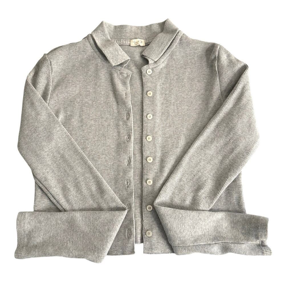 Brandy Melville Caroline gray ribbed cotton long sleeve button up cardigan